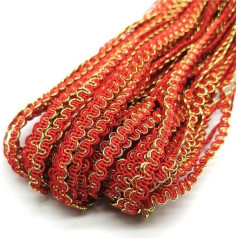 5 jardi 6mm zelta sudraba līnijas viļņu mežģīņu lentes skatuves priekšnesumu kleita kostīms roku darbs apdares kāzu svinību piederumi #Ro-Gold-Red