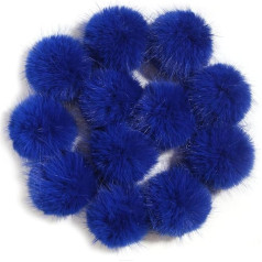 Pūkains Pompoms mākslīgās kažokādas Pom Poms pūkains Pom Pom bumba ar elastīgu auklu adīšanai amatniecības cepures Ziemassvētku piekariņi DIY aksesuāri 12 collas (Royal Blue)