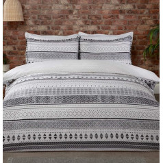 Sleepdown Aztec Stripe Black White Grey Boho Soft Easy Care Segas pārvalks ar spilvendrānām