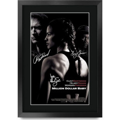 HWC Trading Million Dollar Baby A3 Framed Signed Printed Autographs Picture Print Photo Display Gift For Clint Eastwood Hilary Swank Morgan Freeman Film Fans