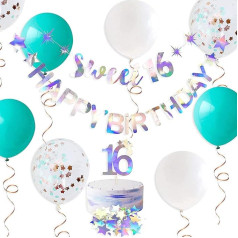 Iridescent Sweet 16 Happy Birthday Banner Garland Sweet 16 Dekorācijas Hanging Sweet 16 Zīmes meitenēm 16. dzimšanas dienas svinību dekori 16. laimīgās dzimšanas dienas svinības Jubilejas svinību rotājumi