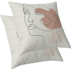 ggaimwf Abstract Square Linen Cushion Covers for Sofa Living Room Morocco Modern Rigid Women's Portrait Cushion Covers Guļamistaba Inner Cushion Cover with Invisible Zip 50 x 50 cm Set of 2