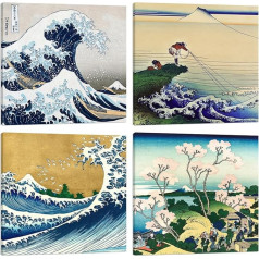 DìMò ART 4 Pictures Size 30 x 30 cm Canvas Print Katsushika Hokusai The Big Wave Ideal for Home, Office, Restaurant, Hotel