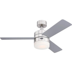 Westinghouse Lighting 7306040 Modern 105 cm LED griestu ventilators Alta Vista ar apgaismojumu un tālvadības pulti, satīna hroma apdare ar opālu matētu stiklu