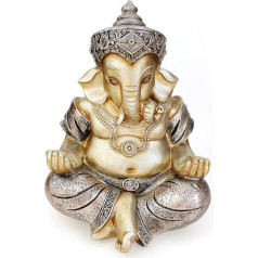 TEMPELWELT® Dekoratīva figūra Ganeša 21 cm, Polystone Champagne Gold Antique Silver, Sēdošs ziloņu dievs, Hindu dievs Ganeša zilonis, Buda Indija Āzija