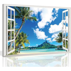 KAIRNE 3D-Fenster-Leinwand, Wandkunst, tropiskie augi, Ozean, Strand, Wanddekoration, 39 x 59 cm, Natur, Wohnzimmer, Dekoration, Palme, Küste, Landschaft, Wandposter, Baum, Meer, Landschaft,