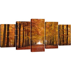 Wieco Art moderne Leinwanddrucke mit Herbstwald-Motiv, Giclée-Kunstdruck, Wandkunst aus 5 Elementen zur Dekoration für Zuhause und Büro