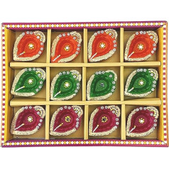 KSJONE 12 gabali Akhand Clay Diya ar daktīm Rokām krāsotas Deepavali tējas gaismas turētājs Eļļas lampa Indijas svētku mājas dekori Tradicionālā tempļa Pooja Laxmi Puja Diyas Diwali