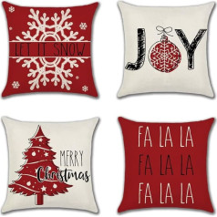 JOTOM Sarkans Ziemassvētku spilvenu pārvalks, 45 x 45 cm, 4 gabali, Ziemassvētku eglīte, Let It Snow Merry Christmas FA La La La Winter Cushion Cover, lauku mājas spilvena pārvalks dīvāna dīvāna gultas dekoram (sarkans)