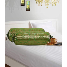 Stylo kultūras etniskās kultūras etniskie dekoratīvie spilvenu pārvalki Olive Green Gold Elephant žakarda zīda apaļš meditācijas spilvens Floral Cylindrical Brocade Cushion Covers (76 x 38 cm), 2 komplekti