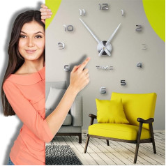 LogicaShop ® WallClock Wanduhr, 3D, liels, mūsdienīgs dizains, moderns, labiekārtots, piemērots viesistabai, Silber