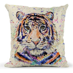 Vixar Tiger Akvareļkrāsa Rainbow Art lina spilvens ar pildījumu vai pārvalku 40 x 40 cm ar ieliktni