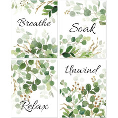 KAIRNE Green Leaf Art Print, Relax Soak Sienas mākslas audekls, akvareļu stilā, augu sienu dekori, komplekts no 4 (20.3x25.4 cm, Mājai, Sienas dekorēšanai