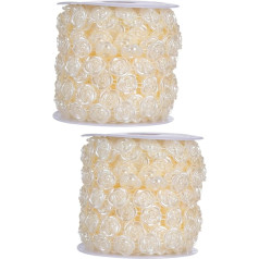 2 ruļļi Rose Roll kāzu apdare Dzelzs-uz-pielikums gludināšanai ar kristāla kristāla rhinestone lentes dekoru Pearl Trim Appliqué Mākslīgās aplikācijas Rose Beads matu aksesuāri