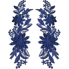 LOVIVER 2 gabali Lace Flower Applique Lace Fabric Trim Fine Embroidered Applique Floral Embroidery Patches piegādei ar tumši zilu krāsu