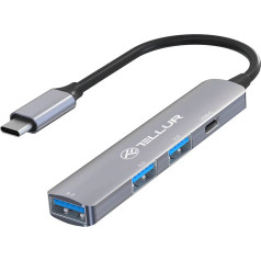 Tellur 4in1 USB-C 3.1 Hub Aluminum, Grey