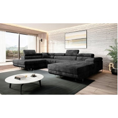 Easy4You Угловой диван Varberg Velour Graphite в форме U 345 x 72 x 205 см с функцией сна и контейнером для постельных принадлежностей - Диван-кровать с ящиком дл