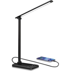 ‎Charyjod CHARYJOD galda lampa LED Dimmable galda lampa ar 5 spilgtumiem un 10 krāsām, ar USB pieslēgvietu, C tipa savienojumiem, mobilā tālruņa turētāju, strāvas slēdzi, laika iestatīšanu, lasīšanas režīmu, piemērota birojam, lasīšan