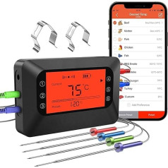 Bfour Bluetooth Meat Thermometer for Grill, 4 Probes Grill Thermometer with Backlight, 196 ft Remote Control Monitor, 12 Preset Meat Modes, Timer, Alarm for Oven