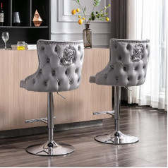 Wahson Velvet bāra krēsli Komplekts no 2 bāra krēsliem Modern Counter Stools Rotējoši virtuves krēsli Regulējams augstums Bistro krēsli ar veļu virtuvei / mājas bāram (pelēks)