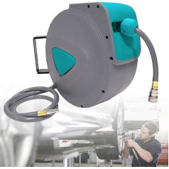 TRMLBE Compressed Air Hose 20 m Compressed Air Hose Reel 1/4 Inch Connection Hose Reel Automatic Compressed Air Accessories Including Wall Hose Holder Mounting Accessories Air Roll, Grey