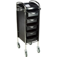 Piccolo Original 6002, stabilais un elastīgais friseur Arbeitswagen Salon Trolly Rollwagen Stapelboy mit 5 Schubladen und Rollen, Black