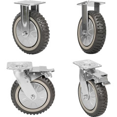 Lesolar 4 Stück 20,3 cm Schwerlastrollen, 200 mm, Vollgummi-Industrierollen, 360-Grad-Schwenkrollen, Lagerplatte, Lenkrollen, Tragkraft 1400 kg, 2 šventiniai (ohne Bremse) + 2 Drehgelenke mit Bremse