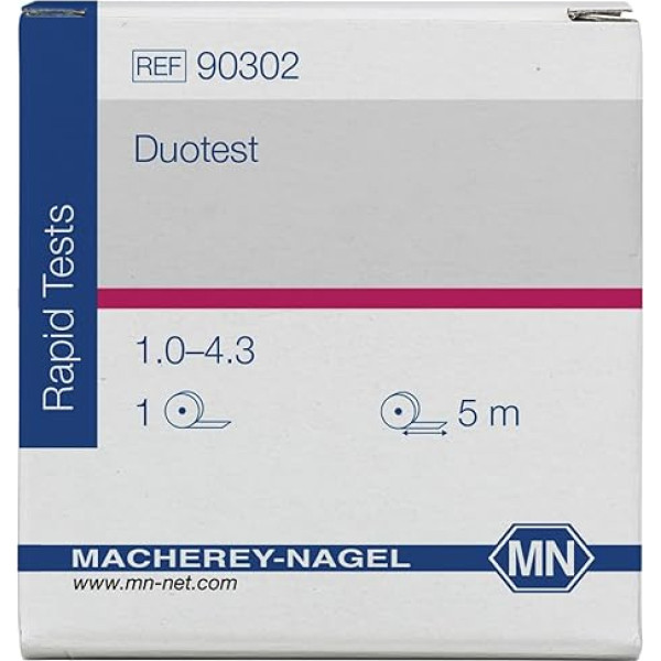 Macherey & Nagel ML-6201 Duotest pH Testpapier mit Zwei Indikatorzonen, pH 1.0-4.3, 5m Länge x 10mm Breite