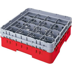 Cambro 9S800 Camracks polipropilēna statīvs 14,9 cm diametra rokturiem un glāzēm, sarkans, 1/1 izmērs, 9 nodalījumi, 21,5 cm augstums, 2 gab. iepakojumā