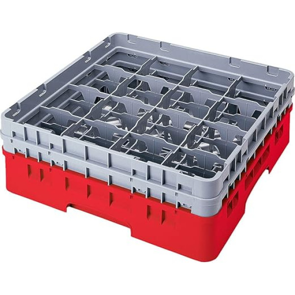 Cambro 9S800 Camracks polipropilēna statīvs 14,9 cm diametra rokturiem un glāzēm, sarkans, 1/1 izmērs, 9 nodalījumi, 21,5 cm augstums, 2 gab. iepakojumā