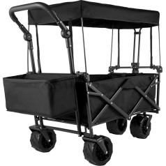 VEVOR Handcart Foldable, 92.7 x 54.3 x 98.5 cm, Handcart, Foldable, Black Equipment Trolley, Hand Trolley up to 100 kg Load Capacity, Transport Trolley, Garden Trailer with Roof, Transport Trolley,