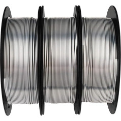 MIKA3D Silk Metallic Shiny Silver PLA Filamenta komplekts - 1,75 mm 3D printera filaments, katra spole 0,5 kg, 3 spoles, kopā 1,5 kg, 3D drukāšanas materiāls ar papildu izšūšanas instrumentu