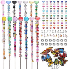 TopDirect 392 gabali dārza mietu DIY Fairy Rod Beads Dārza mietu nūju komplekts ar 12 krāsainiem kristāla aizbāžņiem, 12 vītņotiem stieņiem, 200 sortiments, apaļas lielas caurumu pērlītes āra dekorēšanai