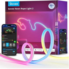 Govee neona virves gaisma 2, RGBIC neona LED lente 5 m ar formu kartēšanu, DIY dizains, darbojas ar Matter, Alexa un Google Assistant, neona LED lente guļamistabai, spēļu sienu dekorēšanai, balta