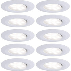 Paulmann Calla 99924 LED padziļinājumā iebūvējamā apgaismojuma apaļais komplekts ar 10 gaismām, ieskaitot 10 x 5,2 W IP65 dimmable Recessed Spotlight White Matt Cabinet Light Plastmasas padziļinājumā iebūvējamā lampa 4000 K Matt White