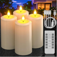 PChero LED Kerzen Aufladbar mit Fernbedienung, 4 Stück Wasserdicht Elektrische LED Wiederaufladbare Outdoor Kerzen Flackernd mit Timerfunktion für Außen Garten Terrassen Halloween Deko Weihnachten