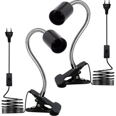 Spailes gaismas E27 ligzda ar metāla klipu 2 Pack Lamp Clip E27 ar Gooseneck 9mm Clip uz lampas turētāja ar 220 cm kabeļa sildīšanas lampas spailes gaismu gultas augiem galda lasīšanai