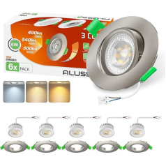 ALUSSO LIGHTING LED iegremdējamais prožektors, 230 V, 6 W, 540 lm, diametrs 75 mm, niķelis, grozāms iegremdējamais prožektors ar noņemamu LED moduli, regulējams 3CCT, silti balts, neitrāli balts, auksti balts,