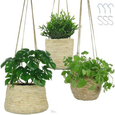 alma home 3 x piekaramais puķu pods, piekaramo grozu komplekts, dabīgs kā piekaramais grozs, iekštelpu piekaramais grozs, Boho dekorācijas vai uzglabāšanas grozs, 17-20 cm