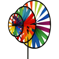 Vēja zvaniņš - Magic Wheel Triple, izturīgs pret UV starojumu un laikapstākļiem - vējdzirnavas: Diametrs 65 cm / Diametrs 25 cm / Augstums 15 Augstums ar stikla šķiedras stieni.