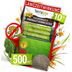 TerraUno - Vejos trąšos su piktžolių naikintoju I 100 dienų ilgalaikis poveikis I 10 kg 500 m² I Vejos trąšos vasarai I Vejos piktžolių naikintojas ir trąšos 