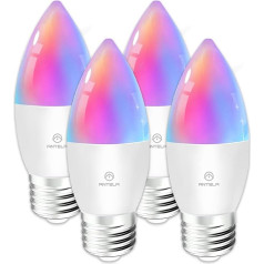 ANTELA Alexa spuldze E27 C37 4,9 W 470 LM, viedās sveces WLAN LED RGB dimmable spuldze, App Control, saderīga ar Google Home, silti balta (2700 K) vēsā baltā (6500 K) gaisma, 4 gab.