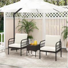 GIANTEX Rattan Garden Furniture Set, Balcony Furniture, Small Balcony, Lounge Furniture Outdoor, Balcony Furniture for 2 People, Garden Lounge Set 2 Armchairs & Table, 3-Piece Garden Furniture Set