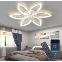 Griestu ventilators ar apgaismojumu, Griestu gaisma ar tālvadības pulti un aplikāciju, 70 W dimmējama griestu gaisma ar ventilatoru, taimeris, lampa ar ventilatoru guļamistabai, viesistabai, ēdamistabas gaismai, 70 cm