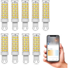 AEPOYU G9 LED spuldze Dimmable Wi-Fi Smart Warm White/Natural White/Cool White G9 LED spuldze, 7 W G9 spuldzes, ekvivalents 40 W halogēna spuldzei, 500LM AC220-240V G9 LED spuldzes 9 Pack