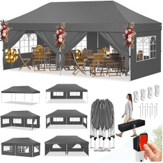 KESSER® Gazebo Sulankstoma pavėsinė 6 x 3 m pavėsinė su 6 nuimamomis šoninėmis sienelėmis Sodo palapinė Reguliuojamo aukščio ir atspari vandeniui + krepšys Ground Anchor Pop-Up Click System UV apsauga 50+ Vakarėlių palapinė Antracitas