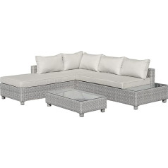 Outsunny 3-Piece Polyrattan Garden Furniture Set Garden Set Lounge Furniture with Side Table Cushion Grey + Beige