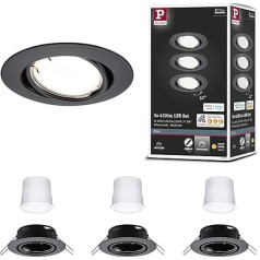 Paulmann 92465 LED padziļinājumā iebūvējamās gaismas pamatne Smart Home Zigbee Basic komplekts Pagriežams apaļš 230 V 3 x 4,9 W 3 x 430 lm Dimmable 90 mm Black Matt Metal 3000 K