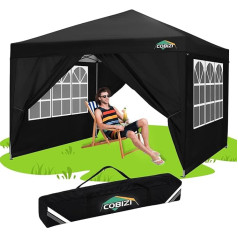 COBIZI Faltpavillon 3x3, Pavillon 3x3 Wasserdicht Stabil Winterfest mit|8X Heringe|4X Windseil|UV-Schutz 50+|Hoch Dichte Plane|Party Zelt Pavillon 3x3 Faltbar mit 4 Seitenwnden& Tasche(Schwarz)