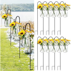 FoldTier 108 Stück/12 Sets Sonnenblumen-Einmachglas, Hochzeitsgang-Dekorationsset, rustikale hängende Einmachgläser, 81,3 cm, Schäferhaken, künstliche Sonnenblume und Babyatem für Hochzeitszeremonie,